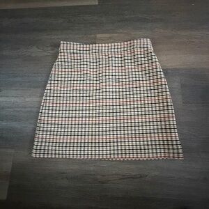 J Crew Plaid Wool Blend A-Line Mini Skirt Sz 10 Houndstooth Preppy Academia Tan
